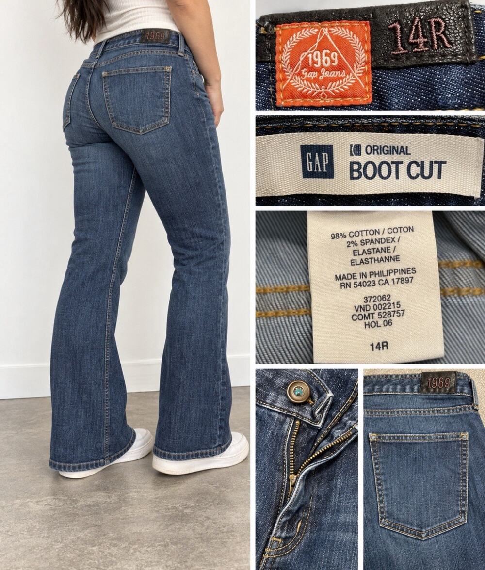 Y2K Indie Sleaze 2000s GAP 1969 Women's Boot Cut Jeans Size 14 Dark Wash Indigo